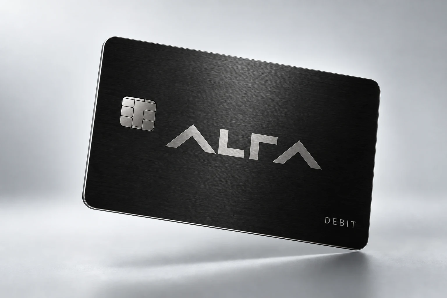 ALFA Debit card concept with the new ALFA wordmark centred on its face